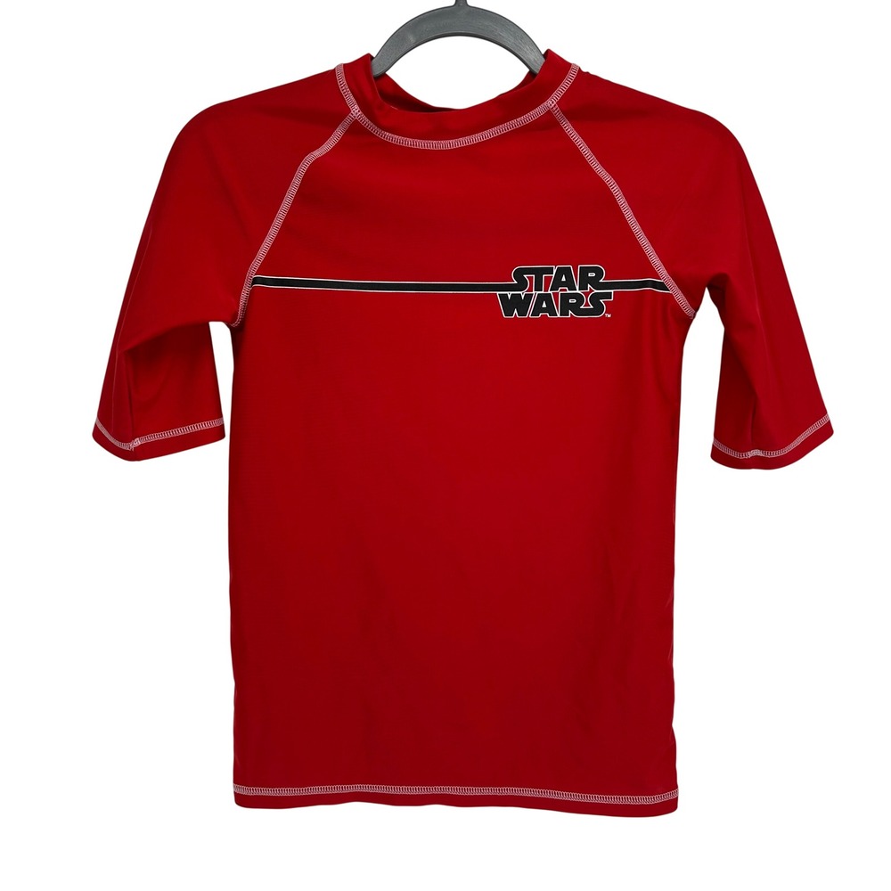 Star Wars Boys Rash Guard Swim Shirt Size Large Red Short Sleeve Swim Top Logo